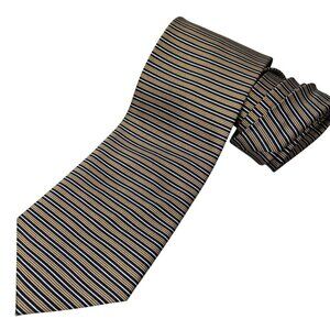 VTG 90s Silk Striped Yellow Navy White Tie Men’s 57” Simon Wedding Work Preppy